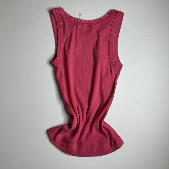 U2 Ladies Y2k Pink Ribbed Tank Embroidered Trim Coquette Baby Tee Dollcore XS - Picture 4 of 10